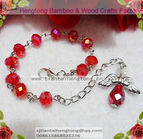 6pcs/pack 6mm Crystal Rosary Bracelet with Angel Wing Pendant