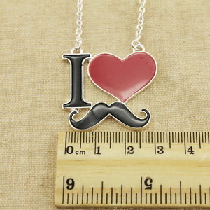 10 pcs/lot I Love Heart Mustache Pendant Necklaces