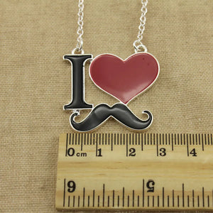 10 pcs/lot I Love Heart Mustache Pendant Necklaces