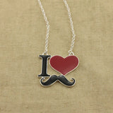 10 pcs/lot I Love Heart Mustache Pendant Necklaces
