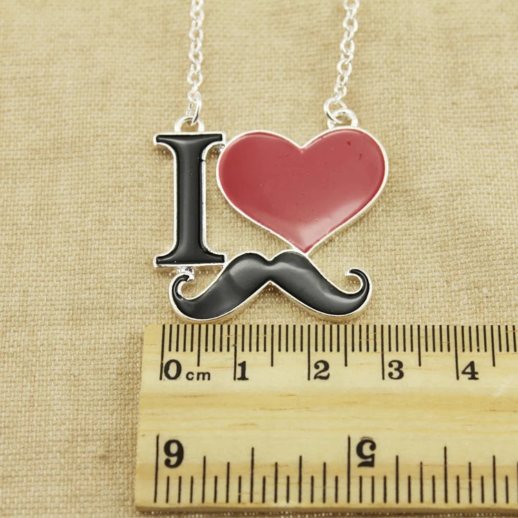 10 pcs/lot I Love Heart Mustache Pendant Necklaces
