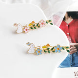 10pcs Rabbit Barrettes Hairclip Sakura Flower Enamel Metal Accessory