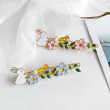 10pcs Rabbit Barrettes Hairclip Sakura Flower Enamel Metal Accessory