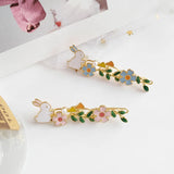 10pcs Rabbit Barrettes Hairclip Sakura Flower Enamel Metal Accessory