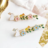 10pcs Rabbit Barrettes Hairclip Sakura Flower Enamel Metal Accessory