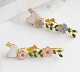 10pcs Rabbit Barrettes Hairclip Sakura Flower Enamel Metal Accessory