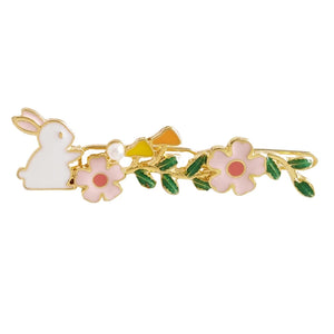 10pcs Rabbit Barrettes Hairclip Sakura Flower Enamel Metal Accessory