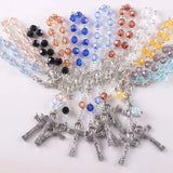 12pcs Acrylic Bead Rosary Bracelet, Flower Cross Bangle