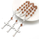 12pcs Acrylic Bead Rosary Bracelet, Flower Cross Bangle