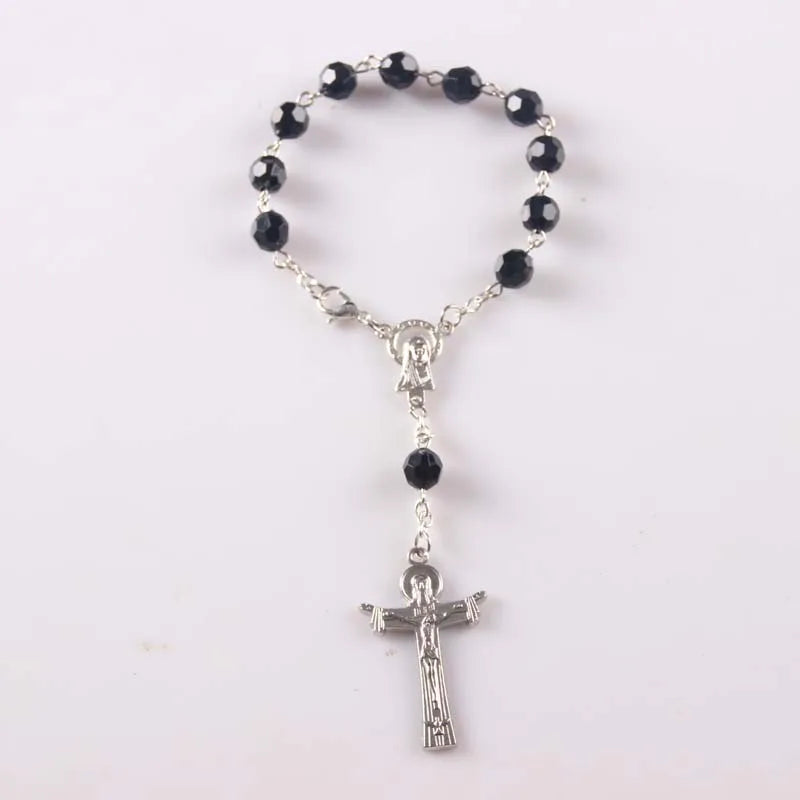 12pcs Acrylic Bead Rosary Bracelet, Flower Cross Bangle