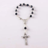 12pcs Acrylic Bead Rosary Bracelet, Flower Cross Bangle