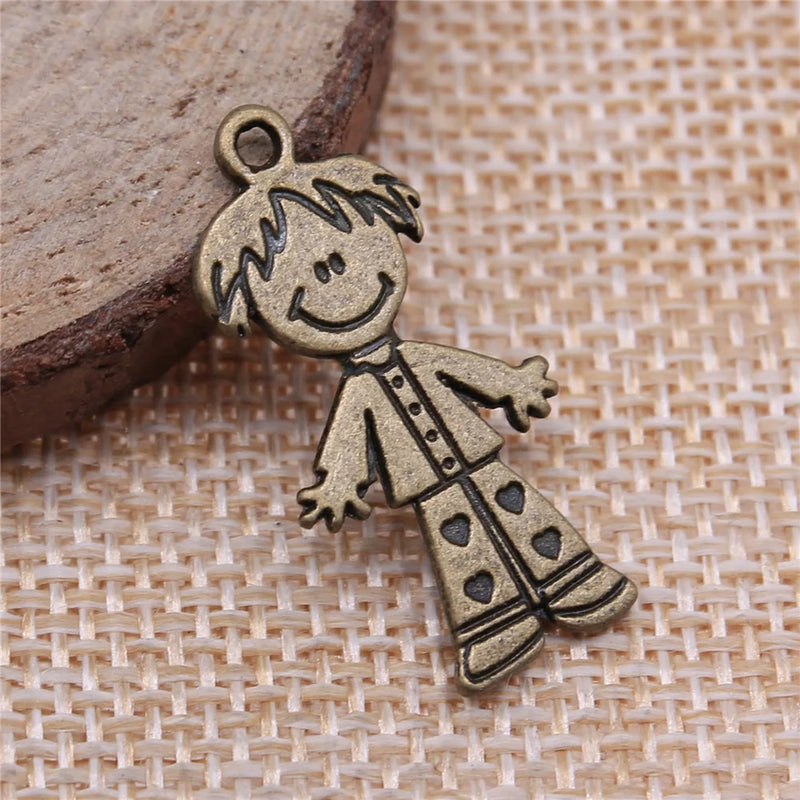 40pcs Antique Bronze Boy Charms DIY Retro Jewelry Earring Keychain Pendant