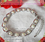 6mm Pearl Bracelet, Silver Bangle Bead Chain Fashion Jewelry