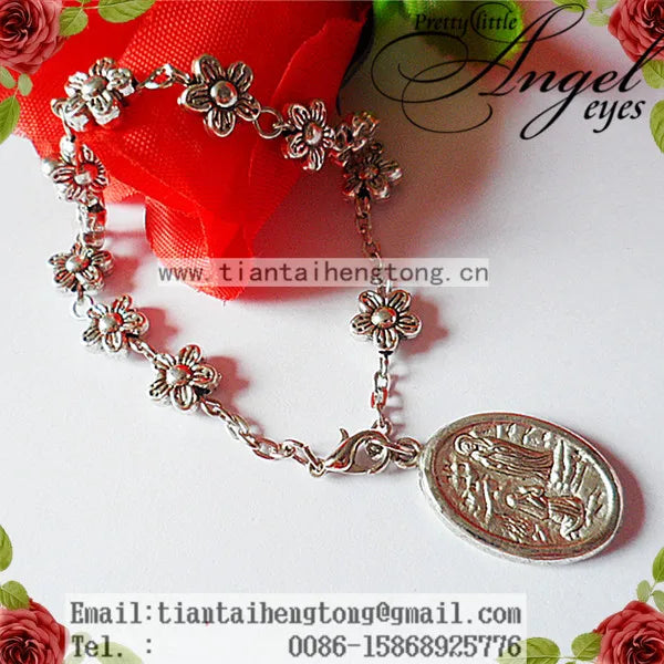 6pcs 9mm Alloy Bead Rosary Bracelet Catholic Rosary Bangle B1168
