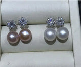 925 Silver Women's Snowflake Crystal Pink Freshwater Pearl Earring
