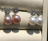 925 Silver Women's Snowflake Crystal Pink Freshwater Pearl Earring