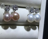 925 Silver Women's Snowflake Crystal Pink Freshwater Pearl Earring