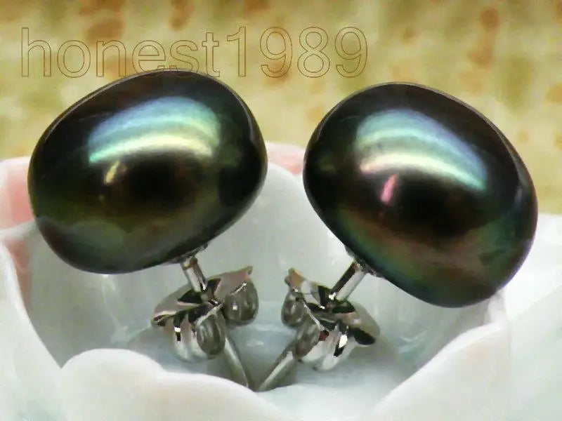 10mm Peacock Bread South Sea Pearl Earrings 14k/20