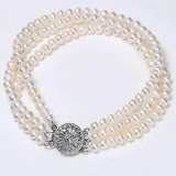 3 Row Pink Purple Pearl Bracelet with Zircon Crystal Inlay 7.5-8 Inches