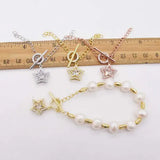 Pink Purple Pearl Bracelet 8" Micro Inlay Zircon Clasp