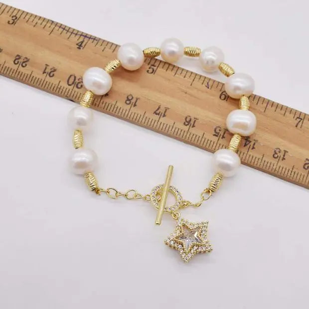 Pink Purple Pearl Bracelet 8" Micro Inlay Zircon Clasp