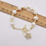 Pink Purple Pearl Bracelet 8" Micro Inlay Zircon Clasp