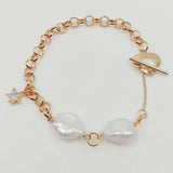 Baroque Pearl Bracelet with Lock Beads, 18k Plating Chain