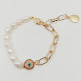 Baroque Pearl Bracelet with Lock Beads, 18k Plating Chain