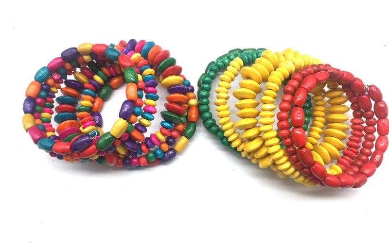 African Spring Wooden Bangle Bracelets - Set of 3