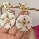 Pink Flower Resin Earclips for Women