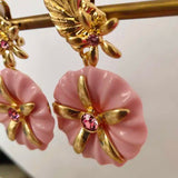 Pink Flower Resin Earclips for Women