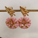 Pink Flower Resin Earclips for Women