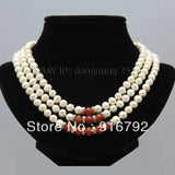 8mm Akoya Pearl Necklace with Red Stone