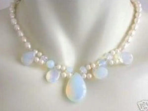 Fire Opal & Pearl Cluster Necklace