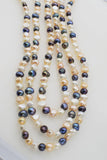 Freshwater Pearl Long Necklace 65in White/Pink/Black Baroque Beads