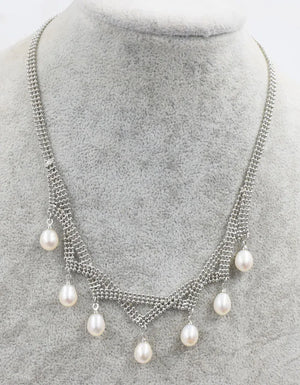 Freshwater Pearl Pink Purple Gray Rice 7-9mm Necklace 18 Inch Beads