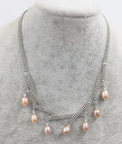 Freshwater Pearl Pink Purple Gray Rice 7-9mm Necklace 18 Inch Beads