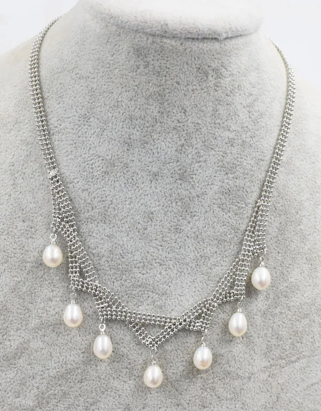 Freshwater Pearl Pink Purple Gray Rice 7-9mm Necklace 18 Inch Beads