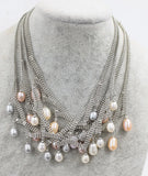 Freshwater Pearl Pink Purple Gray Rice 7-9mm Necklace 18 Inch Beads