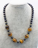 Freshwater Pearls and Tiger Eye 16mm Necklace 19 Inch