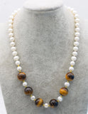 Freshwater Pearls and Tiger Eye 16mm Necklace 19 Inch