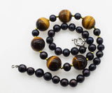 Freshwater Pearls and Tiger Eye 16mm Necklace 19 Inch
