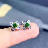 Green Diopside Gemstone Earrings Silver Fine Jewelry Triangle Shape