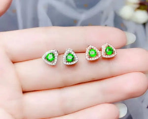 Green Diopside Gemstone Earrings - Silver Fine Jewelry