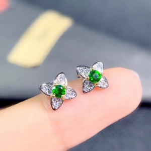 Green Diopside Gemstone Earrings Silver Fine Jewelry Triangle Shape