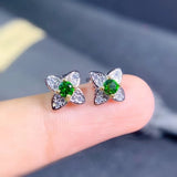 Green Diopside Gemstone Earrings Silver Fine Jewelry Triangle Shape