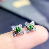 Green Diopside Gemstone Earrings Silver Fine Jewelry Triangle Shape