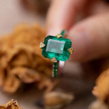 Green Gemstone Rings for Women - Vintage Jungle Charm Wedding Jewelry