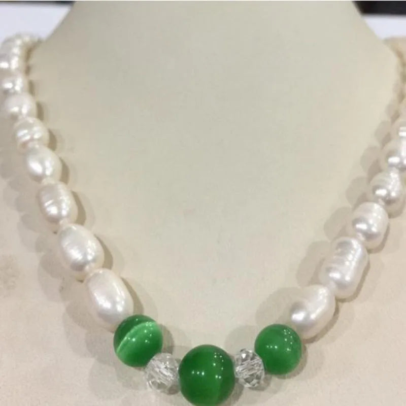 Freshwater Rice Pearl & Green Opal Necklace 7-8mm