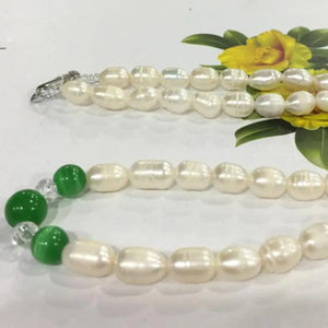 Freshwater Rice Pearl & Green Opal Necklace 7-8mm